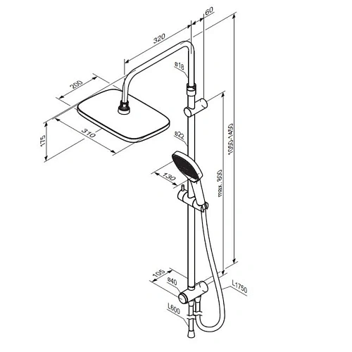 Душевая система Damixa Merkur 940000300 верхний душ 310x200 мм штанга 1050-1450, черный Душевая система Damixa Merkur 940000300 верхний душ 310x200 мм штанга 1050-1450, черный