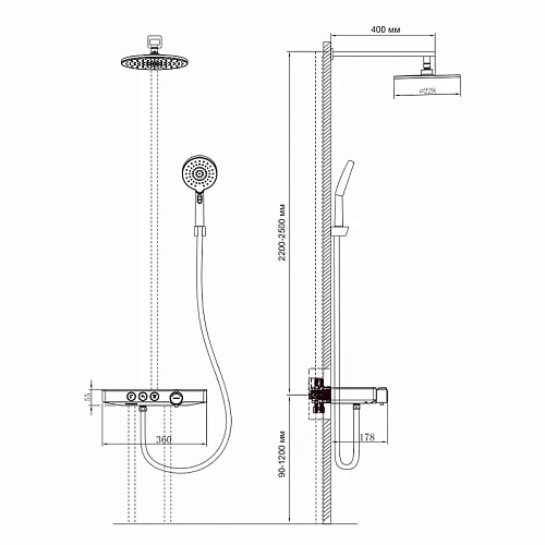 Душевая система BERGES MORANS 075003 с изливом и термостатом, хром Душевая система BERGES MORANS 075003 с изливом и термостатом, хром