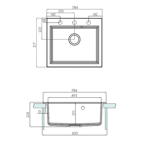 Кухонная мойка Aquaton Линеа 58 1A733032LW280 из литого мрамора, кофе Кухонная мойка Aquaton Линеа 58 1A733032LW280 из литого мрамора, кофе