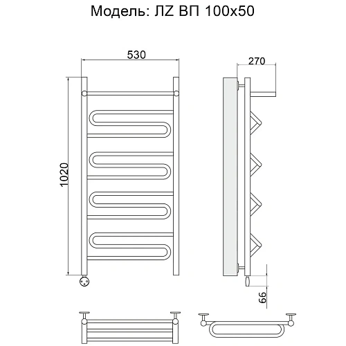 Полотенцесушитель электрический Ника CURVE ЛZ ВП 100/50 левый тэн Полотенцесушитель электрический Ника CURVE ЛZ ВП 100/50 левый тэн