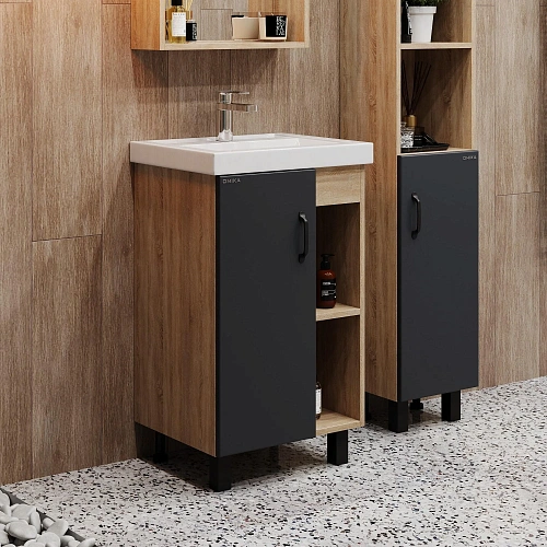 Тумба под раковину Onika Тимбер 50 см 105035 напольная, серая мат./дуб сонома (для Фостер 50) Тумба под раковину Onika Тимбер 50 см 105035 напольная, серая мат./дуб сонома (для Фостер 50)