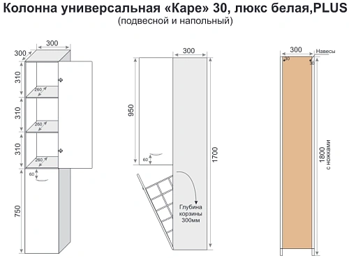 Шкаф-пенал Style Line Каре 30 L с корзиной Люкс белая PLUS СС-00002325 Шкаф-пенал Style Line Каре 30 L с корзиной Люкс белая PLUS СС-00002325