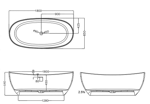 Ванна отдельностоящая ABBER AS9615-1.8 180x85 универсальная, белая матовая, искусственный камень Ванна отдельностоящая ABBER AS9615-1.8 180x85 универсальная, белая матовая, искусственный камень