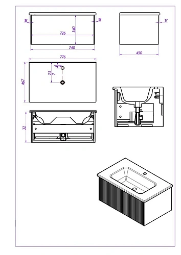Тумба под раковину LA FENICE TERRA Blu Grigio синяя 80 FNC-01-TER-BG-80 Тумба под раковину LA FENICE TERRA Blu Grigio синяя 80 FNC-01-TER-BG-80
