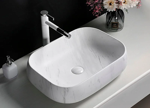 Раковина Ceruttispa CR0086 MMW1 565х400х145 накладная, мрамор матовый белый, прямоугольная Раковина Ceruttispa CR0086 MMW1 565х400х145 накладная, мрамор матовый белый, прямоугольная