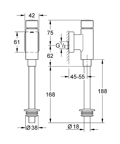 Смывное устройство для писсуара GROHE Rondo (37345000) Смывное устройство для писсуара GROHE Rondo (37345000)