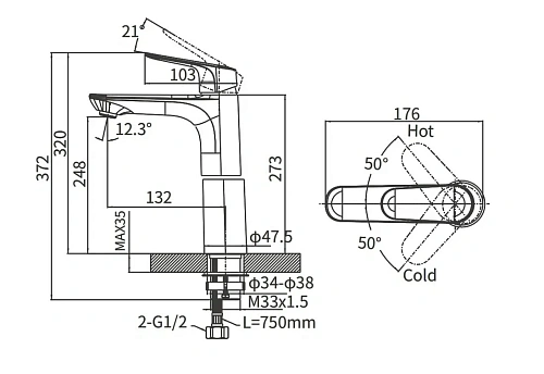 Смеситель для раковины ARROW AG4139CP, хром Смеситель для раковины ARROW AG4139CP, хром