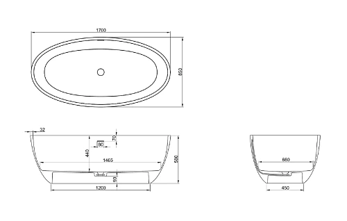Ванна из искусственного камня Fontana Адель 1700x850 ФР-00018393 Solid Surface белый матовый Ванна из искусственного камня Fontana Адель 1700x850 ФР-00018393 Solid Surface белый матовый