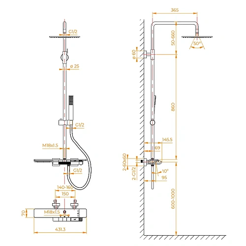 Душевая система RGW Shower Panels SP-34G золото brush Душевая система RGW Shower Panels SP-34G золото brush