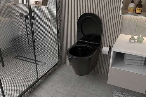 Унитаз подвесной ABBER Bequem AC1102MB черный матовый, безободковый с крышкой микролифт Унитаз подвесной ABBER Bequem AC1102MB черный матовый, безободковый с крышкой микролифт