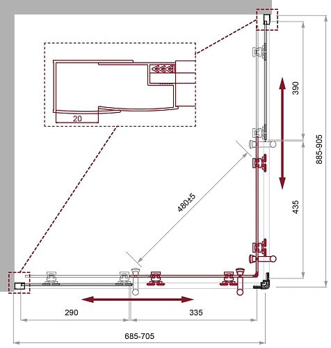 Душевой уголок BelBagno UNO-195-AH-2-90/70-C-Cr 900x700 мм Душевой уголок BelBagno UNO-195-AH-2-90/70-C-Cr 900x700 мм