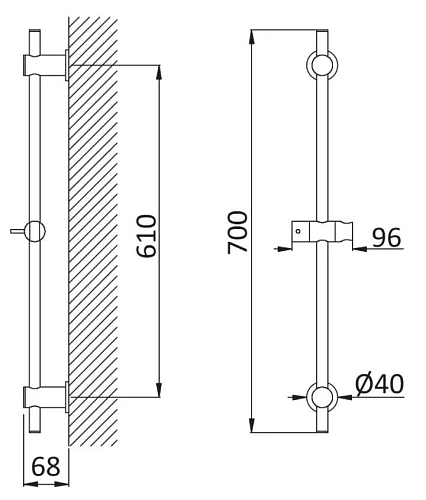 Душевая штанга CEZARES CZR-B-SD-01 круглое сечение, 70 см, латунь, хром Душевая штанга CEZARES CZR-B-SD-01 круглое сечение, 70 см, латунь, хром