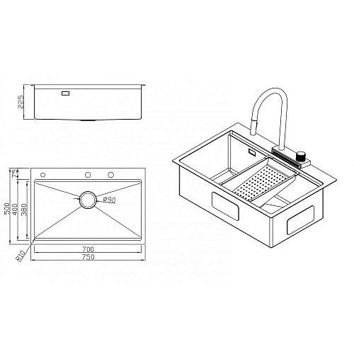 Кухонная мойка Milacio Denia 75 Steel (MC.77428) золото Кухонная мойка Milacio Denia 75 Steel (MC.77428) золото