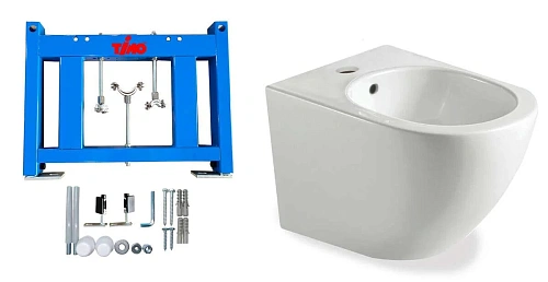 Биде подвесное Timo KULO TWB-02+TK-404 белое глянцевое с системой инсталляции Биде подвесное Timo KULO TWB-02+TK-404 белое глянцевое с системой инсталляции
