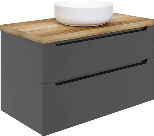 Комплект мебели STWORKI Берген 100 серая со светлой столешницей, раковина Moon 1 549595 Комплект мебели STWORKI Берген 100 серая со светлой столешницей, раковина Moon 1 549595