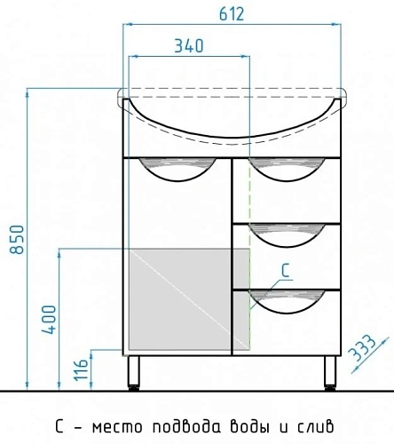 Тумба под раковину Style Line Жасмин 65 (3 ящ.) ЛС-00000035 Тумба под раковину Style Line Жасмин 65 (3 ящ.) ЛС-00000035
