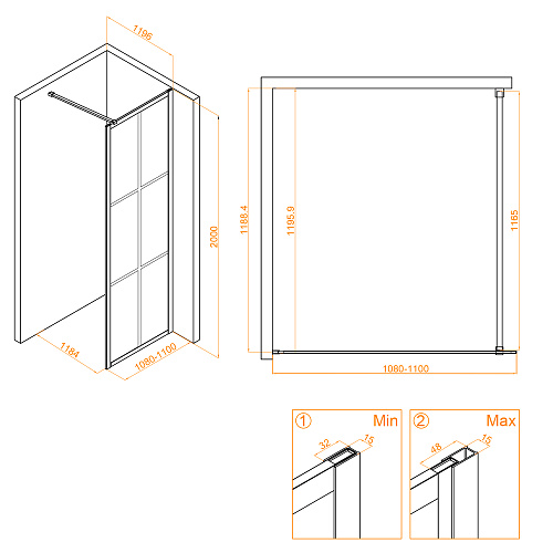 Душевая перегородка RGW Walk In WA-11B 1100 мм 32101111-84 черный, Easy Clean Душевая перегородка RGW Walk In WA-11B 1100 мм 32101111-84 черный, Easy Clean