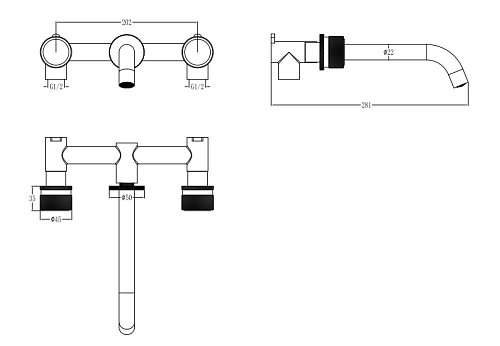 Смеситель для раковины Boheme AURA BLACK встраиваемый 152-2-B-A Смеситель для раковины Boheme AURA BLACK встраиваемый 152-2-B-A