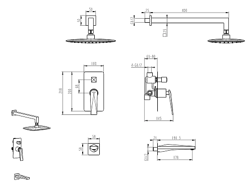Душевая система Boheme Venturo 374-2-B скрытого монтажа, черная матовая/хром Душевая система Boheme Venturo 374-2-B скрытого монтажа, черная матовая/хром