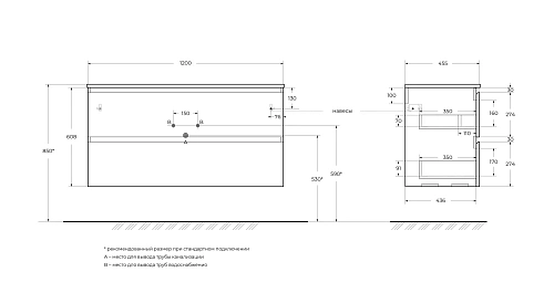 Тумба под раковину BelBagno UNO-1200-2C-SO-BO Bianco Opaco, 1200x455x608 Тумба под раковину BelBagno UNO-1200-2C-SO-BO Bianco Opaco, 1200x455x608