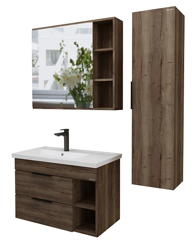 Зеркальный шкаф GROSSMAN ФОРТА-80 см универсальный темный дуб 80x70 2080022 Зеркальный шкаф GROSSMAN ФОРТА-80 см универсальный темный дуб 80x70 2080022