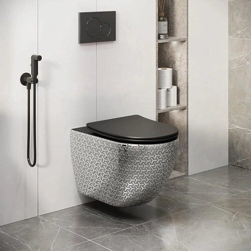 Унитаз подвесной GROSSMAN GR-4411SBRS 550x360x375 серебро внутри черный безободковый с тонкой крышкой Унитаз подвесной GROSSMAN GR-4411SBRS 550x360x375 серебро внутри черный безободковый с тонкой крышкой