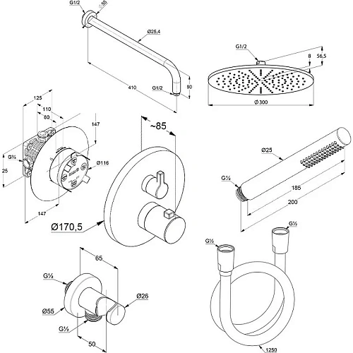 Душевая система Kludi NOVA FONTE 208313915 черный матовый Душевая система Kludi NOVA FONTE 208313915 черный матовый