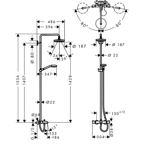 Душевая система hansgrohe Croma Select S 180 2 jet с термостатом 27351400 Душевая система hansgrohe Croma Select S 180 2 jet с термостатом 27351400