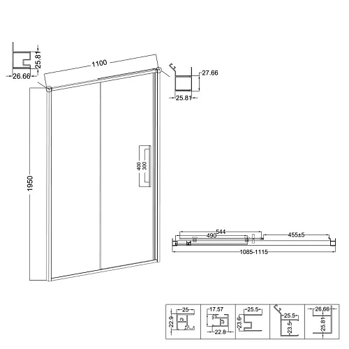 Душевая дверь Niagara Nova NG-84-L11FHB (110х195) черный матовый, раздвижная влево, стекло рифленое Душевая дверь Niagara Nova NG-84-L11FHB (110х195) черный матовый, раздвижная влево, стекло рифленое