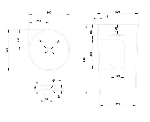Раковина ABBER Stein AS2501-H отдельностоящая, белая матовая Раковина ABBER Stein AS2501-H отдельностоящая, белая матовая