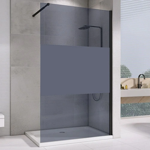 Душевая перегородка ABBER Immer Offen AG69120BT 120 см универсальная, профиль черный, стекло прозрачное с тонированной полосой Душевая перегородка ABBER Immer Offen AG69120BT 120 см универсальная, профиль черный, стекло прозрачное с тонированной полосой