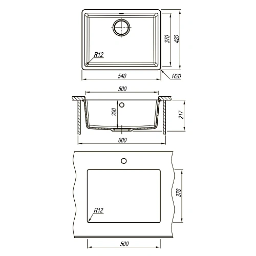Кухонная мойка Lemark SINARA 540-U встраиваемая снизу из кварцгранита, Жасмин 9910076 Кухонная мойка Lemark SINARA 540-U встраиваемая снизу из кварцгранита, Жасмин 9910076