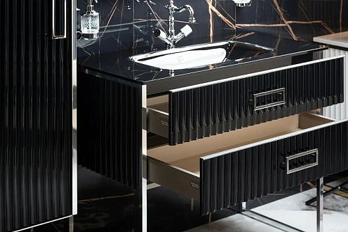 Тумба под раковину Armadi Art MONACO 80 866-080-BCR черная глянец + хром моноблок Тумба под раковину Armadi Art MONACO 80 866-080-BCR черная глянец + хром моноблок