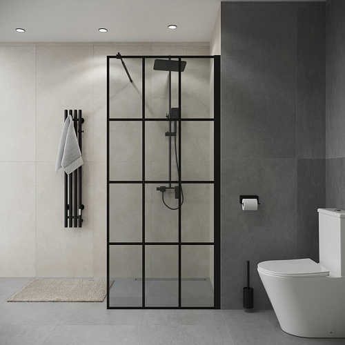 Душевая перегородка Niagara Eco NG-552-80BLACK (80x190) профиль черный, стекло КЛЕТКА Душевая перегородка Niagara Eco NG-552-80BLACK (80x190) профиль черный, стекло КЛЕТКА