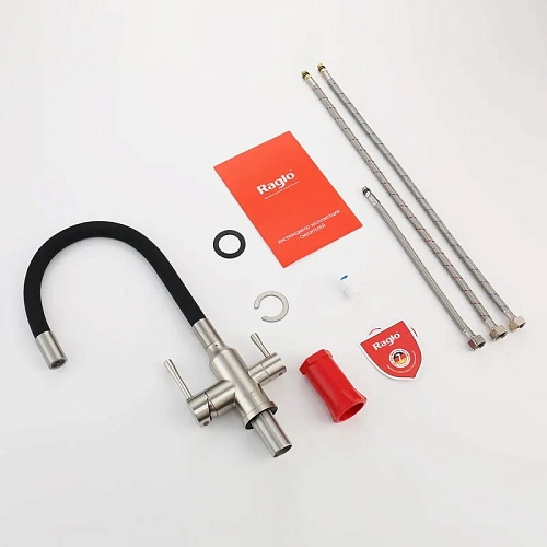 Смеситель для кухни Raglo R81.64.05 с гибким изливом с подключением к фильтру, сатин Смеситель для кухни Raglo R81.64.05 с гибким изливом с подключением к фильтру, сатин