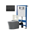 Комплект инсталляции Point Элемент PN45120 с клавишей смыва Виктория, черная/хром, PN44061BC и унитазом Вега сер мат, PN41711GM Комплект инсталляции Point Элемент PN45120 с клавишей смыва Виктория, черная/хром, PN44061BC и унитазом Вега сер мат, PN41711GM