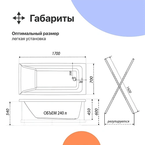 Акриловая ванна DIWO Переславль 170x70 прямоугольная, пристенная, без гидромассажа, с каркасом 568530 Акриловая ванна DIWO Переславль 170x70 прямоугольная, пристенная, без гидромассажа, с каркасом 568530