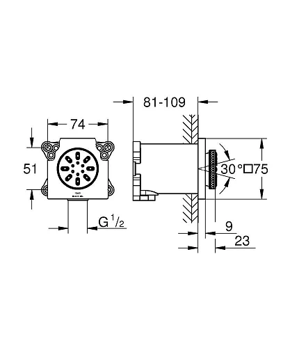 Боковой душ GROHE Rainshower SmartActive 75, квадратный, 2 режима струи, хром (26802000) Боковой душ GROHE Rainshower SmartActive 75, квадратный, 2 режима струи, хром (26802000)