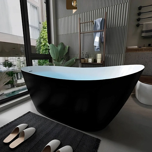 Ванна отдельностоящая Ceruttispa GLORIA170GMB CT10881 1700x750x720 акриловая, черная матовая снаружи, белая внутри со сливом-переливом Ванна отдельностоящая Ceruttispa GLORIA170GMB CT10881 1700x750x720 акриловая, черная матовая снаружи, белая внутри со сливом-переливом