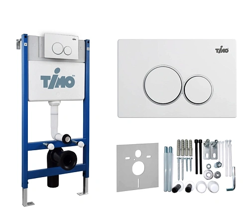 Комплект унитаза Timo KULO TWC-01+FP-001W+TK-403 белый с инсталляцией, клавишей смыва KULO белая с шумоизоляцией и креплениями Комплект унитаза Timo KULO TWC-01+FP-001W+TK-403 белый с инсталляцией, клавишей смыва KULO белая с шумоизоляцией и креплениями