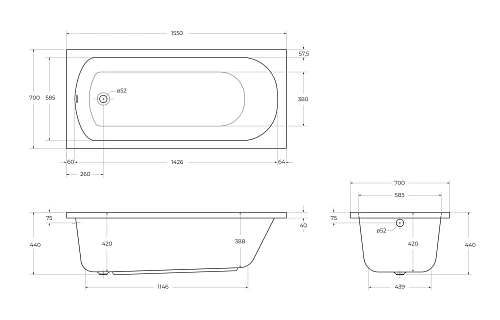 Акриловая ванна CEZARES ECO-155-70-41-W37 1550x700 белый Акриловая ванна CEZARES ECO-155-70-41-W37 1550x700 белый
