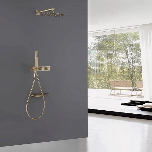 Душевая система ABBER Rund AF8750G скрытого монтажа с изливом, термостат, золото матовое Душевая система ABBER Rund AF8750G скрытого монтажа с изливом, термостат, золото матовое