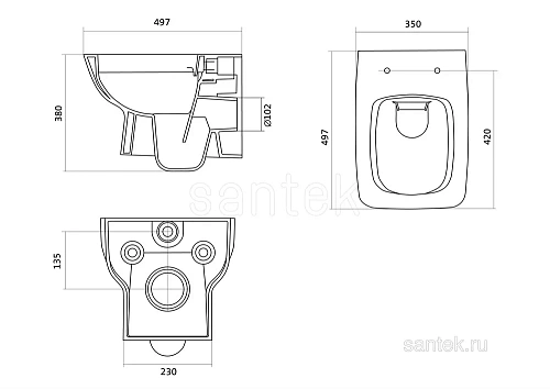 Комплект унитаза Santek Нео 1WH501758 с инсталляцей, сиденье Slim, SoftCloseи клавишей смыва белая 1.WH50.1.758 Комплект унитаза Santek Нео 1WH501758 с инсталляцей, сиденье Slim, SoftCloseи клавишей смыва белая 1.WH50.1.758