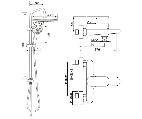 Душевая система Agger Gorgeous A0293544 с изливом, черный Душевая система Agger Gorgeous A0293544 с изливом, черный