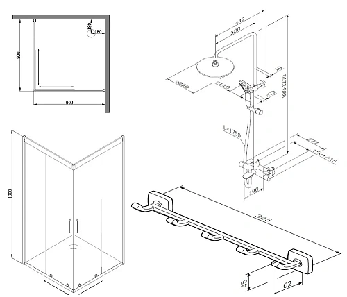 Душевой уголок AM.PM Gem 90х90 WK90DF профиль серый, стекло прозрачное, с поддоном, душевой системой Душевой уголок AM.PM Gem 90х90 WK90DF профиль серый, стекло прозрачное, с поддоном, душевой системой