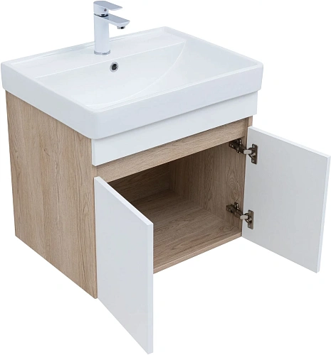 Тумба под раковину Aquanet Оптима 60 00344799 дуб светлый/белый сатин Тумба под раковину Aquanet Оптима 60 00344799 дуб светлый/белый сатин