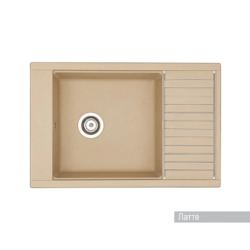 Кухонная мойка Aquaton Делия 78 1A715132DE260 из литого мрамора, прямоугольная, с крылом латте Кухонная мойка Aquaton Делия 78 1A715132DE260 из литого мрамора, прямоугольная, с крылом латте