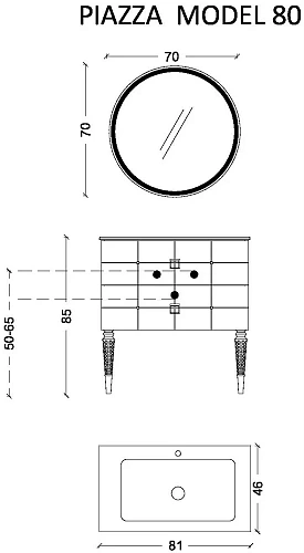 Тумба под раковину Boheme Piazza 80 черная + золото 841-080-BG Тумба под раковину Boheme Piazza 80 черная + золото 841-080-BG