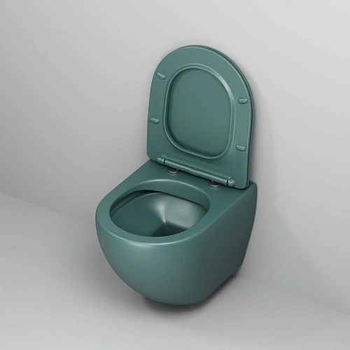 Унитаз подвесной GROSSMAN GR-4455OLMS Color 485x360x375 зеленый матовый безободковый с тонкой крышкой Унитаз подвесной GROSSMAN GR-4455OLMS Color 485x360x375 зеленый матовый безободковый с тонкой крышкой