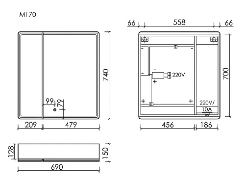 Зеркальный шкаф Sancos Mirror MI70EG 690x150х740 мм, с LED подсветкой, дуб галифакс натуральный, с розеткой Зеркальный шкаф Sancos Mirror MI70EG 690x150х740 мм, с LED подсветкой, дуб галифакс натуральный, с розеткой
